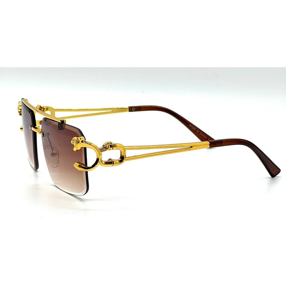 Men Sunglasses Fashion Designer Brown Lens Gold Frame Street Wear Classic Lentes